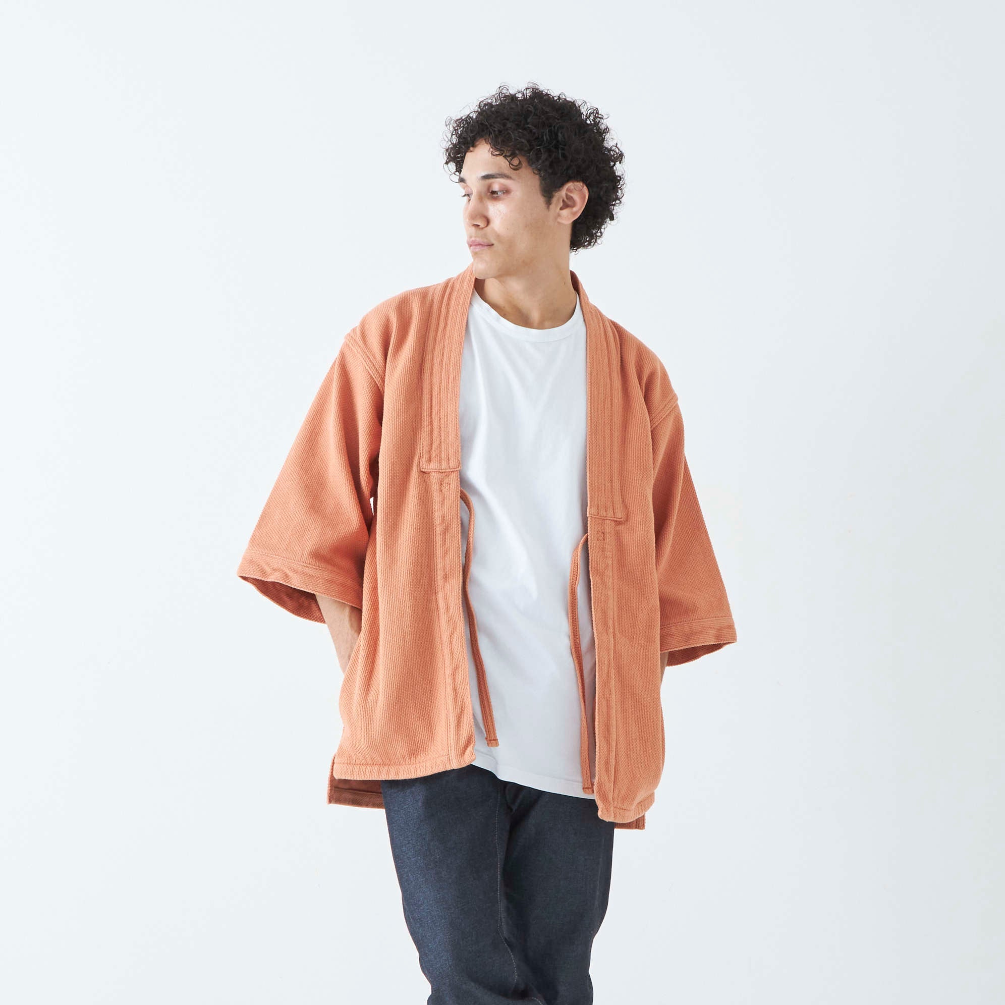 Kimono Jacket in Japanese Sashiko Embroidery | Kakishibu Orange