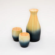 Wood Hinoki Sake Bottle & Cups Set (Indigo Japan Blue)