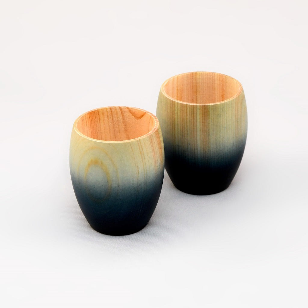 Wood Hinoki Small Sake Cups (Indigo Japan Blue) | Made in Japan