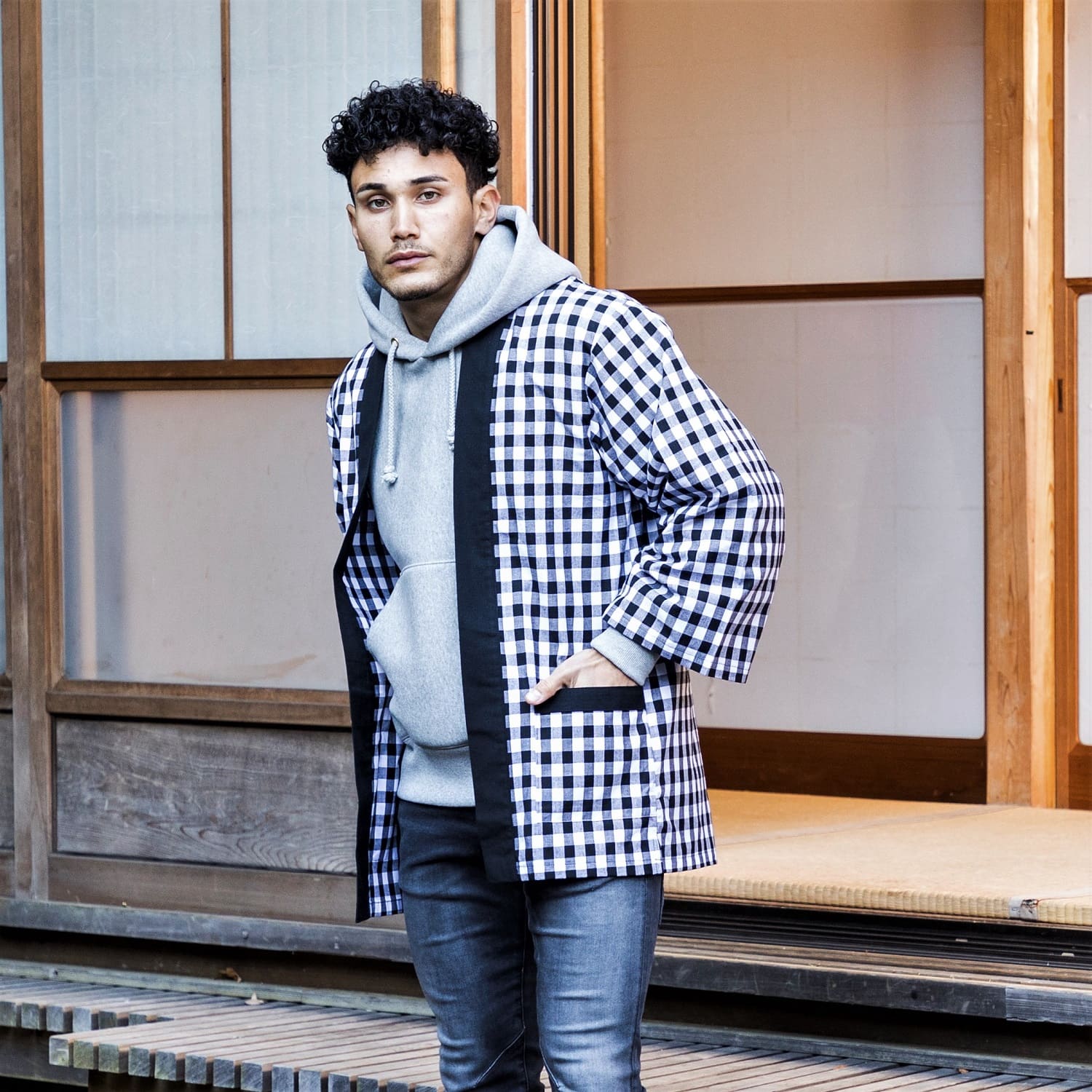 Haori Jacket (Checked) Long Sleeve - Kimono Style
