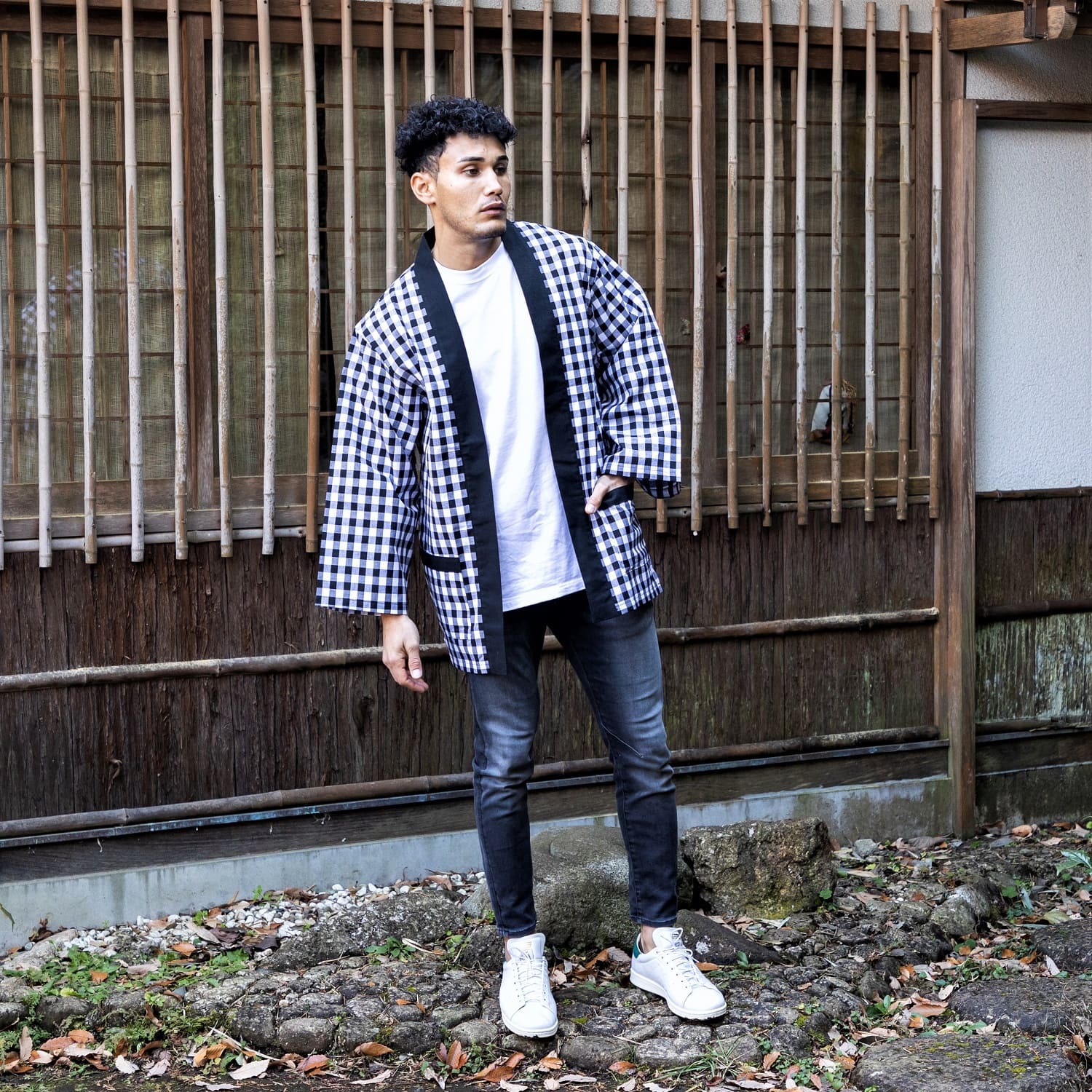 Haori Jacket (Checked) Long Sleeve - Kimono Style