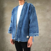 Kimono Jacket in Japanese Sashiko Embroidery - Long Sleeve