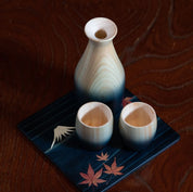 Wood Hinoki Sake Bottle & Cups Set (Indigo Japan Blue)