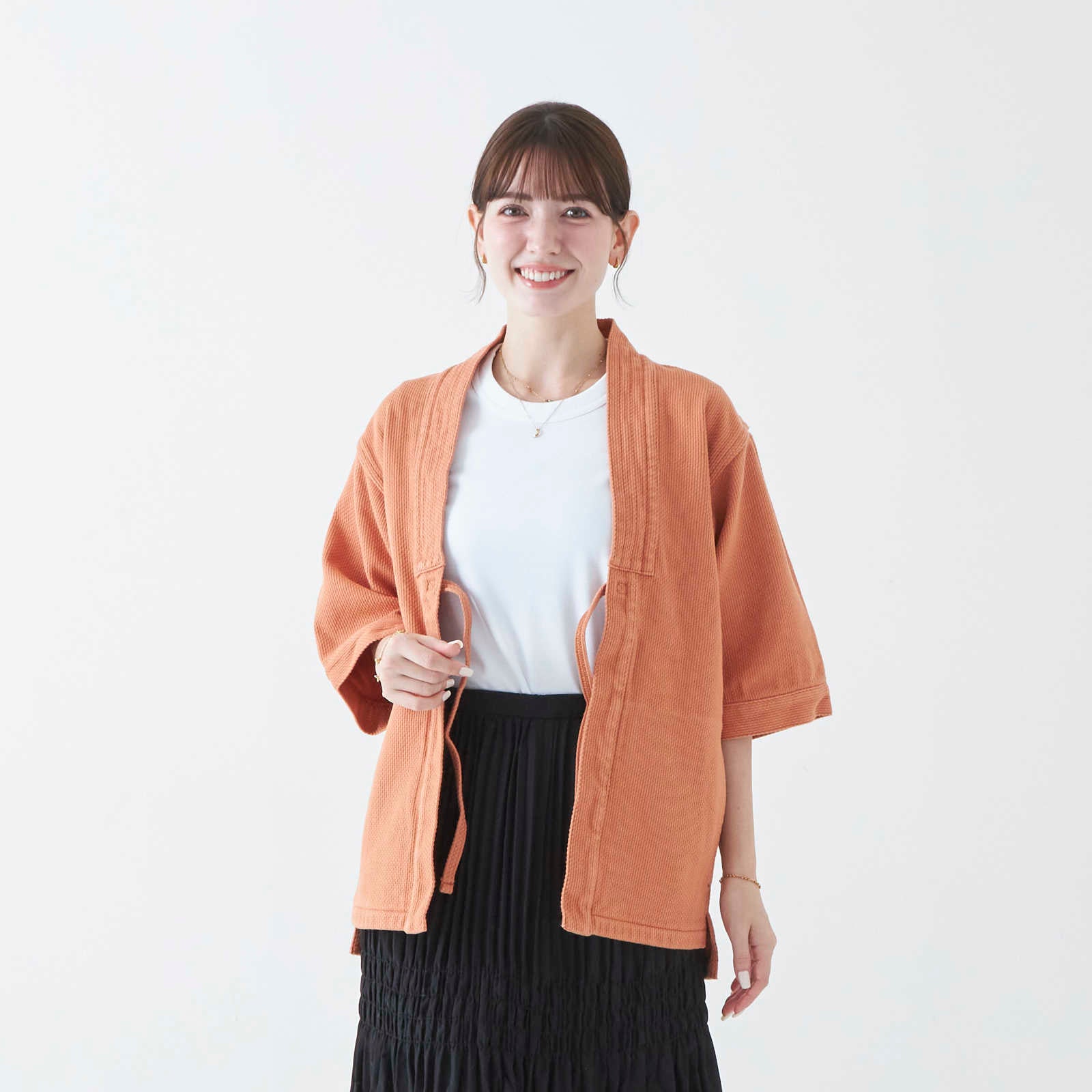 Kimono Jacket in Japanese Sashiko Embroidery | Kakishibu Orange