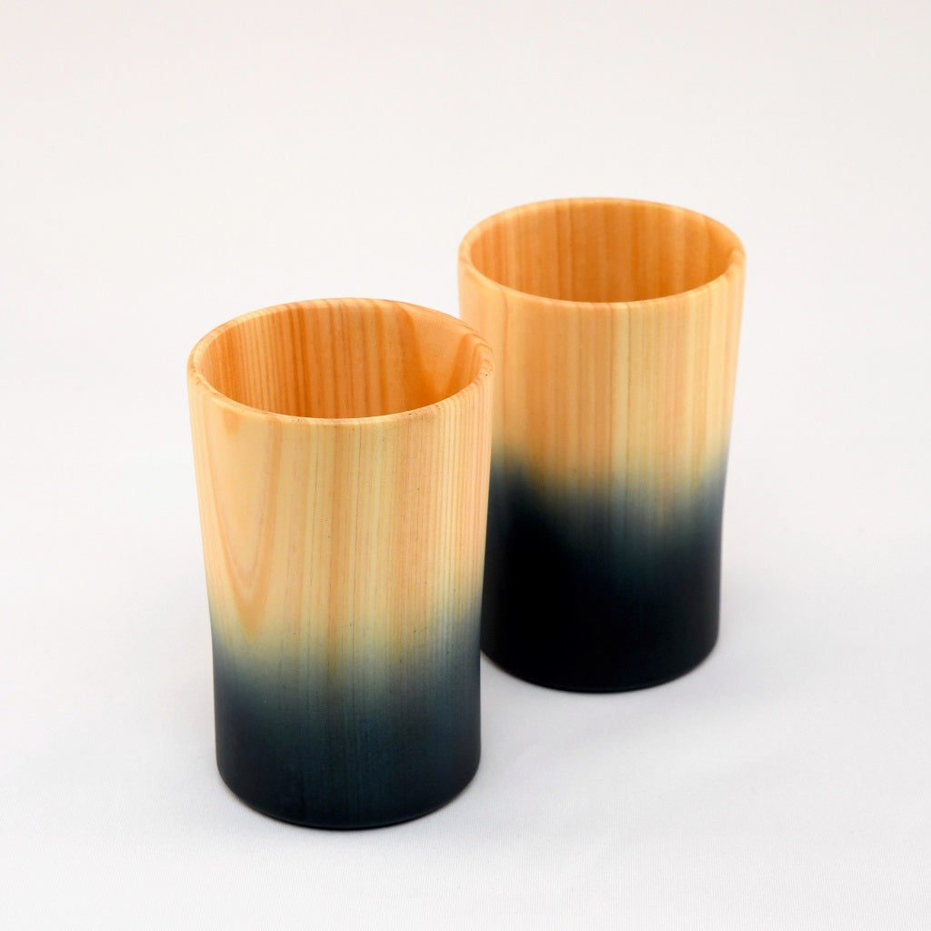 Wood Hinoki Pair Cups (Indigo Japan Blue)