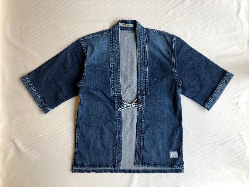 Blue Sakura Kimono Denim Jacket/ Large/ Indigo/ The Taste of Kimono, Haori, noragi/ Made in Japan