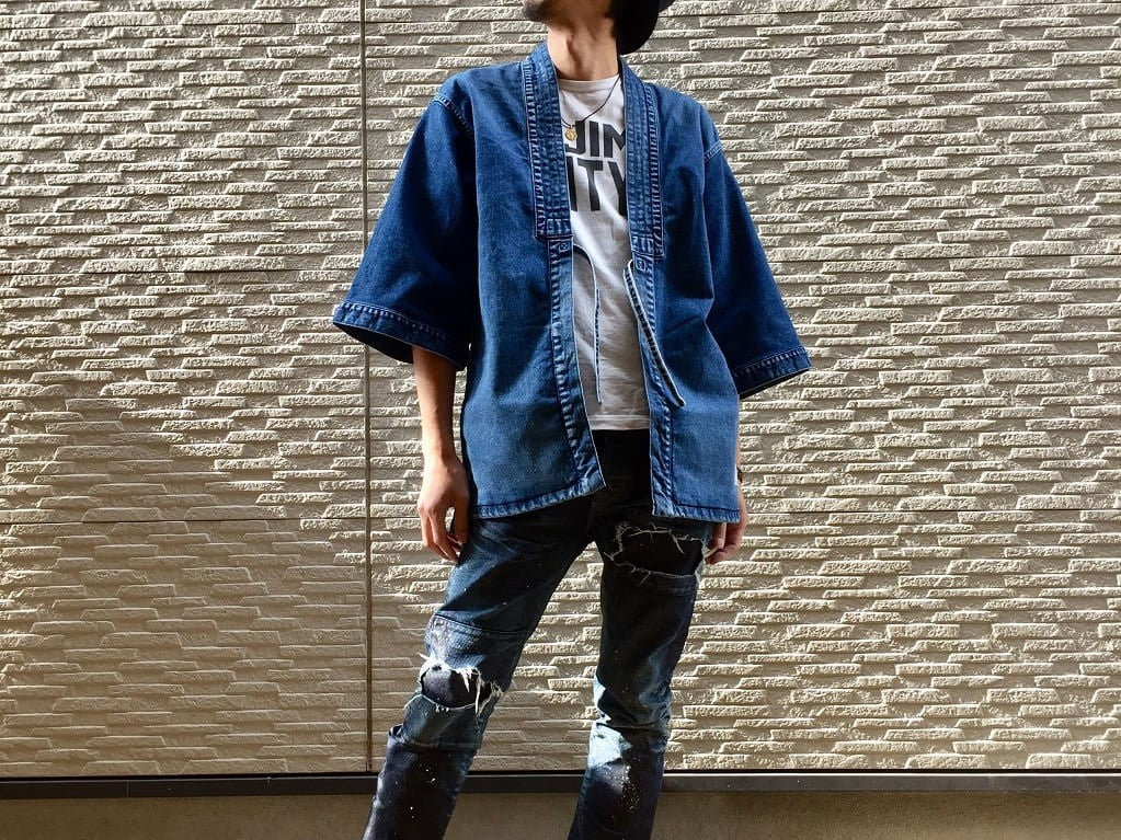 Blue Sakura Kimono Denim Jacket/ Large/ Indigo/ The Taste of Kimono, Haori, noragi/ Made in Japan