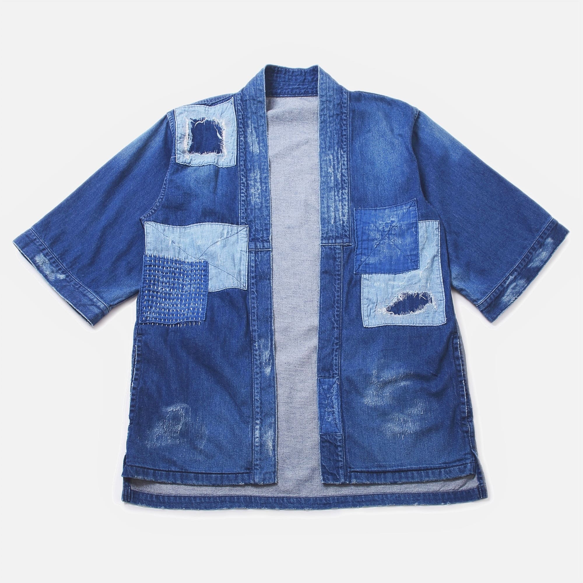 Patchwork & Distressed Kimono Denim Jacket