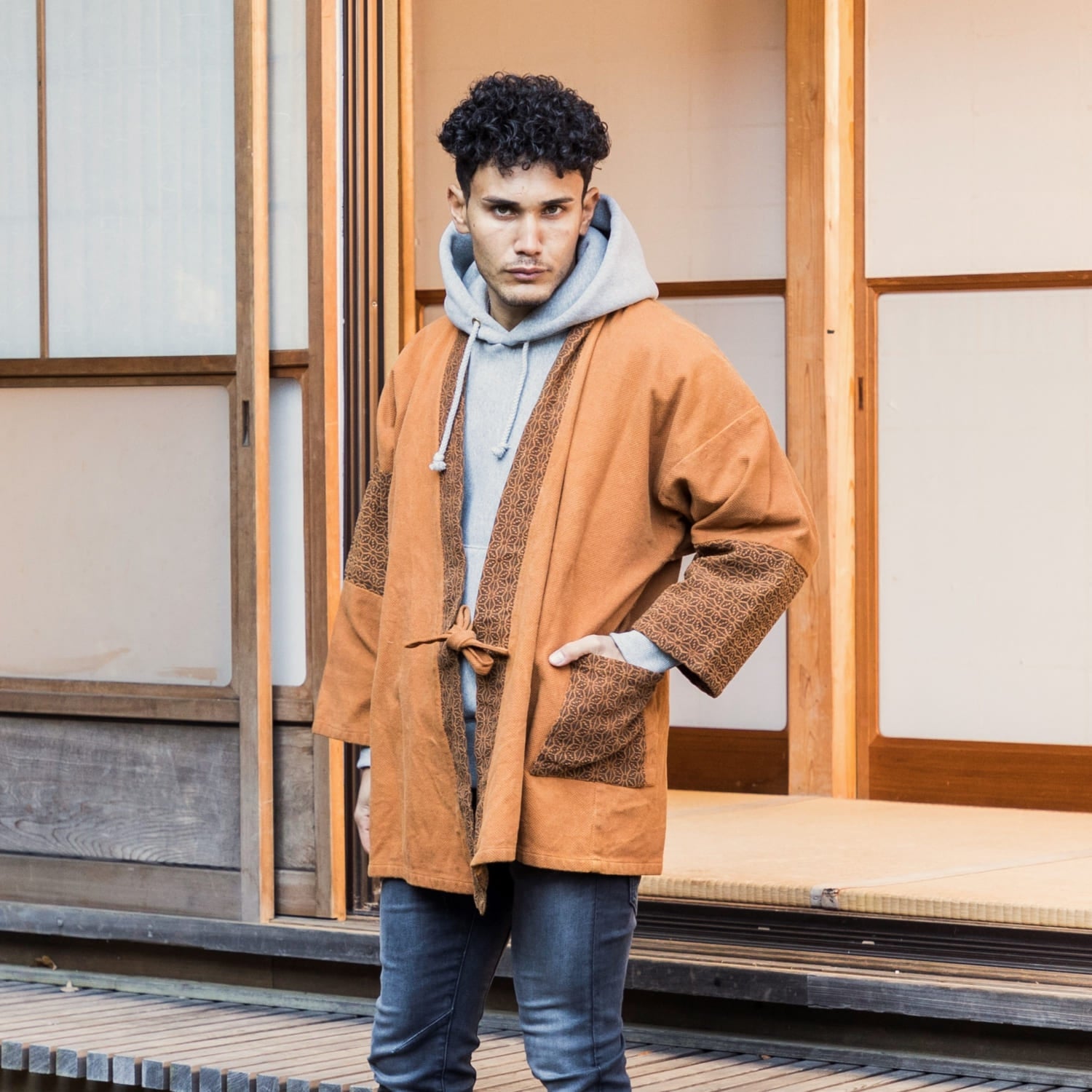 Patchwork Samue Jacket | Kakishibu | Sashiko | Kimono style