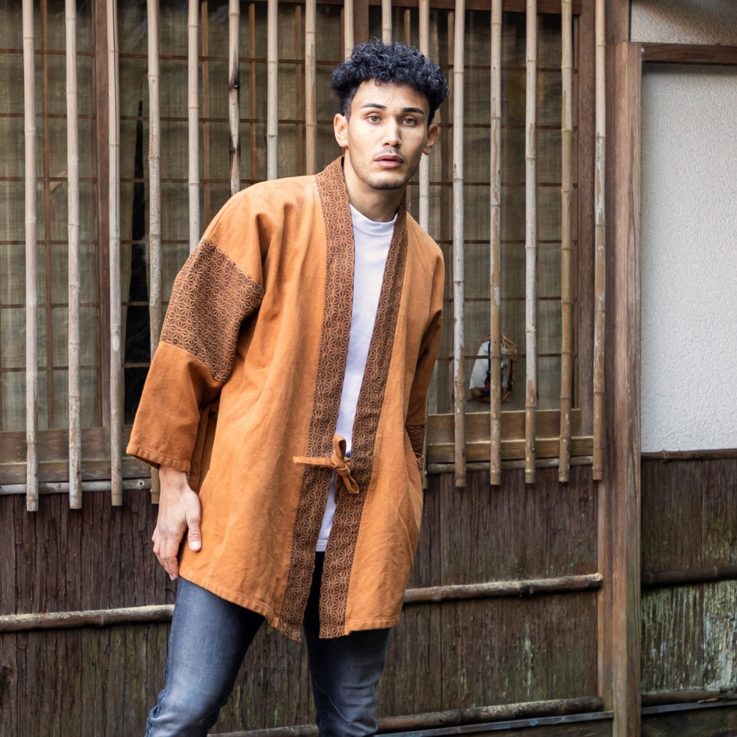 Patchwork Samue Jacket | Kakishibu | Sashiko | Kimono style