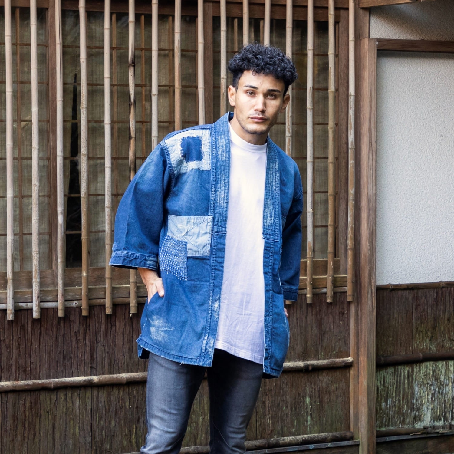Patchwork Distressed Kimono Denim Jacket Made in Japan