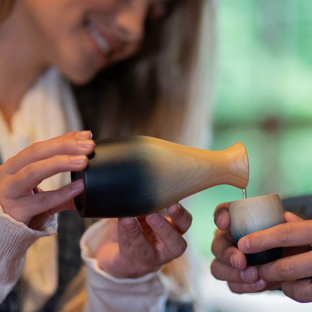 Wood Hinoki Small Sake Cups (Indigo Japan Blue)