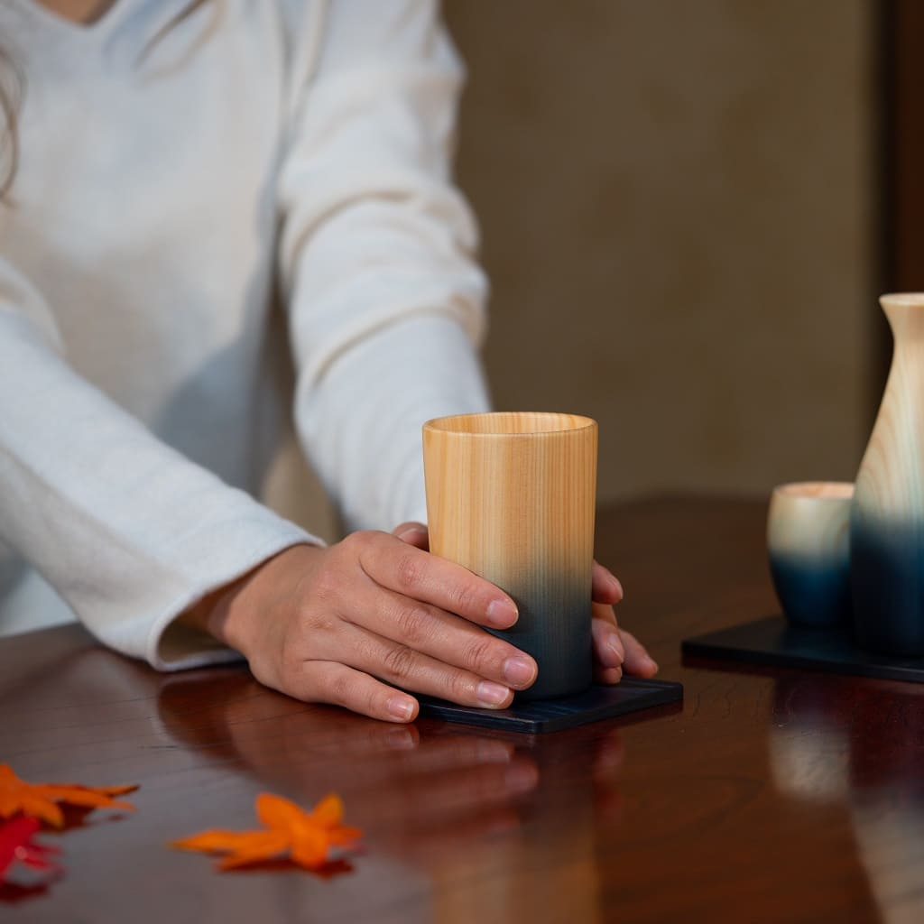 Wood Hinoki Pair Cups (Indigo Japan Blue)
